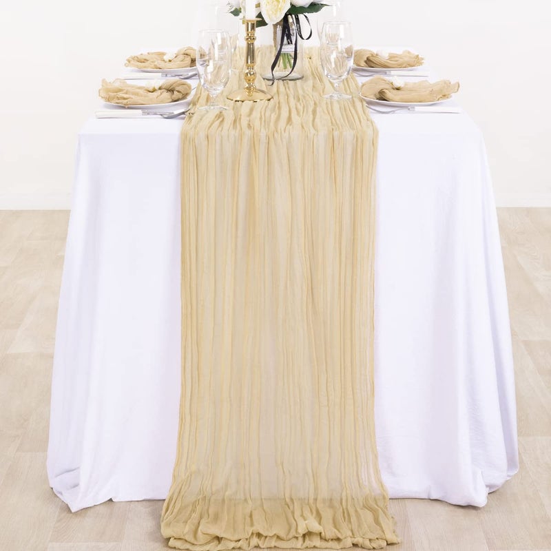 DeZerlor Christmas Table Runner Champagne Cheesecloth Table Runner Boho Gauze Table Runner 120 inches Long Winter Table Decor for Wedding Baby Shower Xmas Party Decorations - Image 4