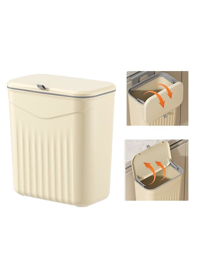 Kitchen Hanging Trash Can with Lid, 3.2 Gallon Waste Bin, Small Plastic Compost Bin for Counter Top or Under Sink Wall, Mounted Garbage Can for Bedroom, Bathroom, Cabinet, Car and Office(Yellow)  - Image 1