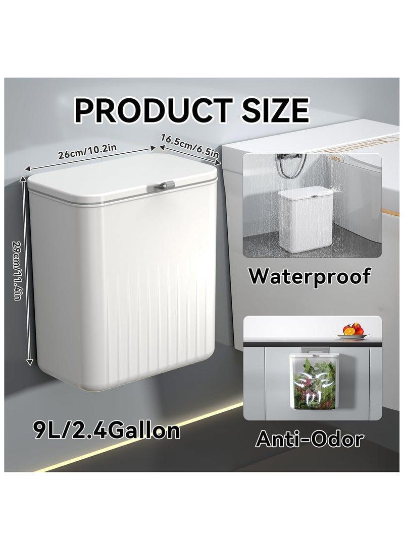 Kitchen Hanging Trash Can with Lid, 3.2 Gallon Waste Bin, Small Plastic Compost Bin for Counter Top or Under Sink Wall, Mounted Garbage Can for Bedroom, Bathroom, Cabinet, Car and Office(Yellow)  - Image 2