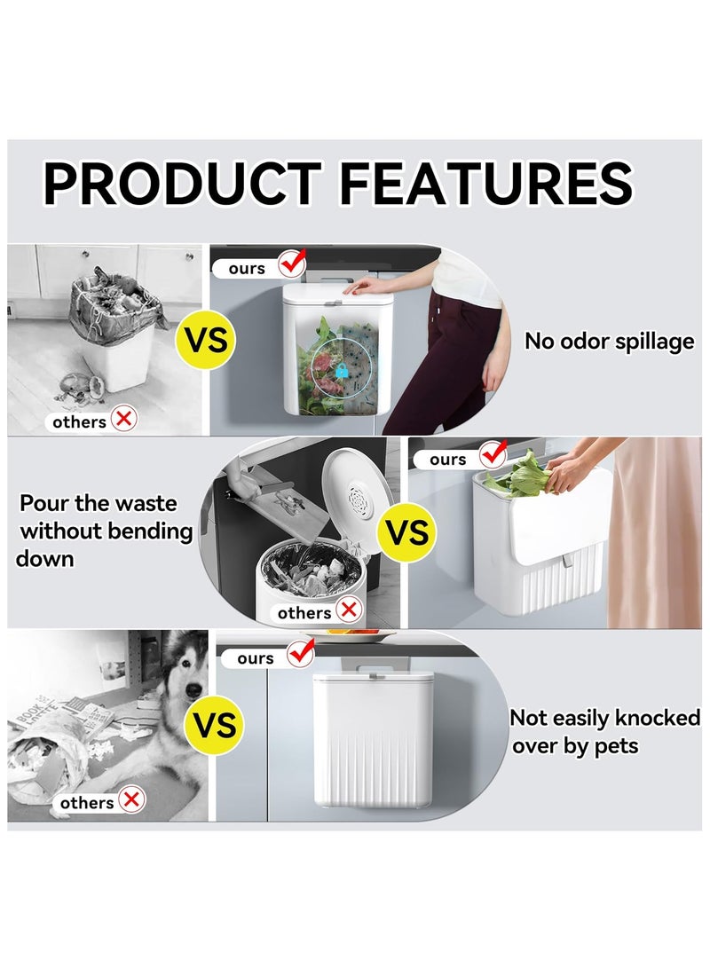 Kitchen Hanging Trash Can with Lid, 3.2 Gallon Waste Bin, Small Plastic Compost Bin for Counter Top or Under Sink Wall, Mounted Garbage Can for Bedroom, Bathroom, Cabinet, Car and Office(Yellow)  - Image 5