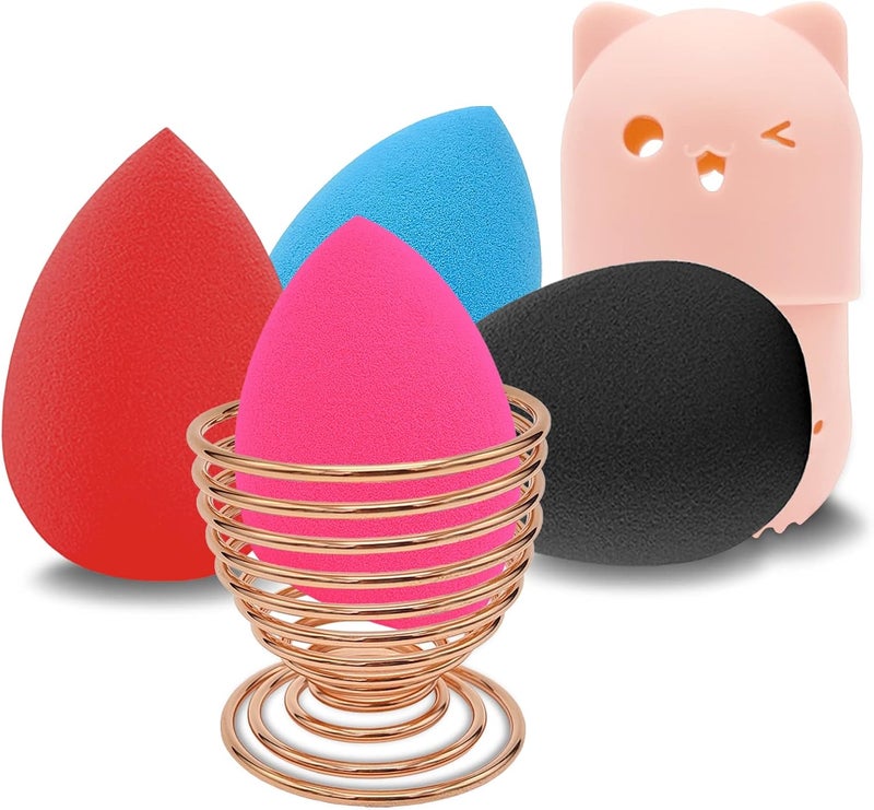 Scartink Makeup Sponge Holder Set,Beauty Blender Storage Drying Rack and Cute Silicon Sponge Carrying Travel Case with 4 Pieces Makeup Sponge Egg for Liquid and Powder - Image 1