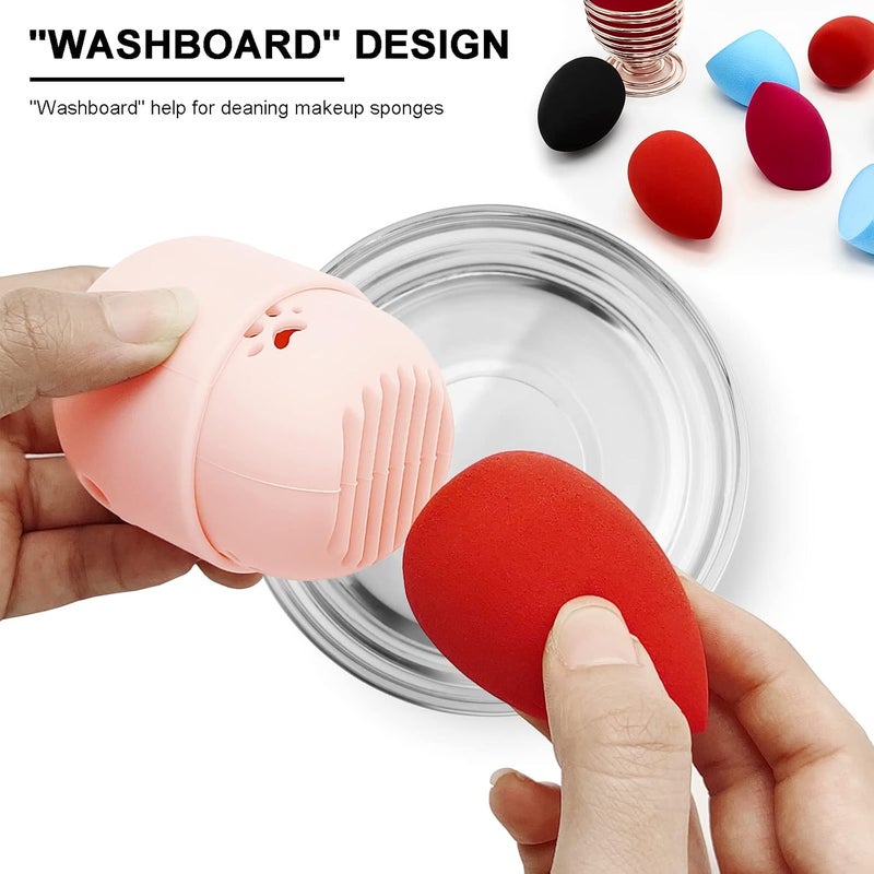 Scartink Makeup Sponge Holder Set,Beauty Blender Storage Drying Rack and Cute Silicon Sponge Carrying Travel Case with 4 Pieces Makeup Sponge Egg for Liquid and Powder - Image 3