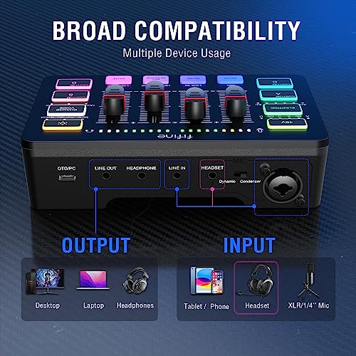 FIFINE Gaming Audio Mixer with XLR Microphone Interface, DJ PC RGB Mixer with Volume Fader, Individual Control, Mute and Monitoring, 48V Phantom Power, for Streaming/Podcast/Content Creation-SC3 - Image 4