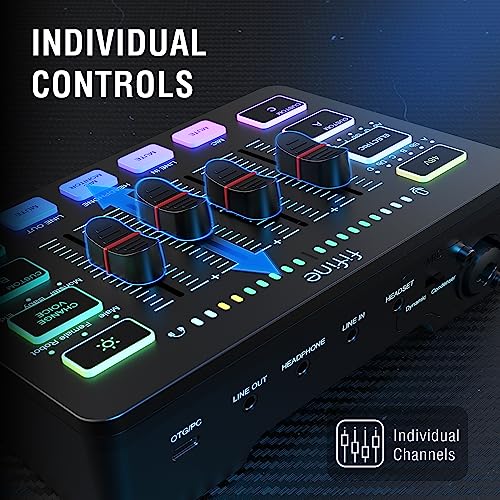 FIFINE Gaming Audio Mixer with XLR Microphone Interface, DJ PC RGB Mixer with Volume Fader, Individual Control, Mute and Monitoring, 48V Phantom Power, for Streaming/Podcast/Content Creation-SC3 - Image 3