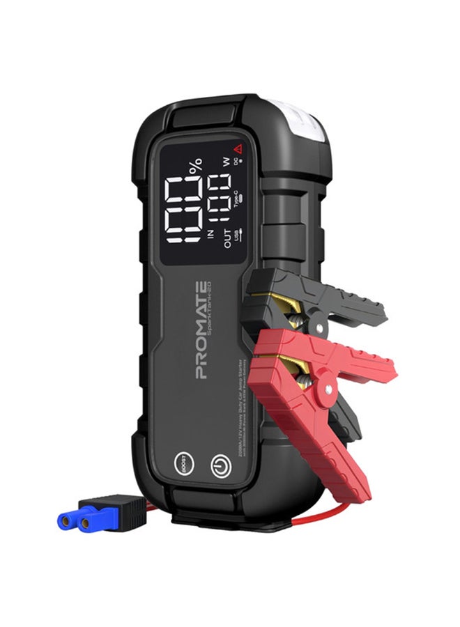 Promate Car Jump Starter Power Bank, 2000A/12V Peak Current 20000mAh Portable Jump Starter with 45W USB-C™ Power Delivery, Dual QC 3.0 USB Ports, LED Light and Smart Clamp for Cars, SparkTank-20