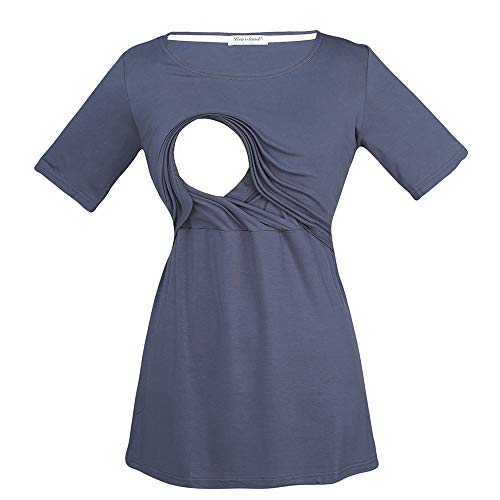 Bearsland Women's 3 Packs Maternity Nursing Tops Short Sleeve Breastfeeding Shirts,blagrablublawhistripe,XL - Image 4