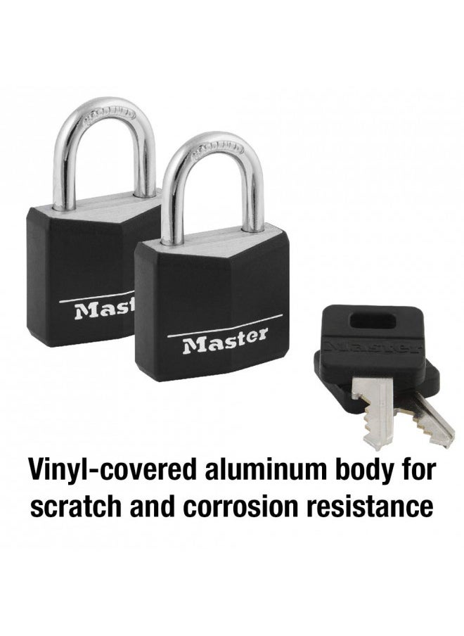 Master Lock Master Lock Covered Aluminum Padlocks, Small Locks with Keys, Keyed Alike Padlocks, 2 Pack, Black  - Image 1