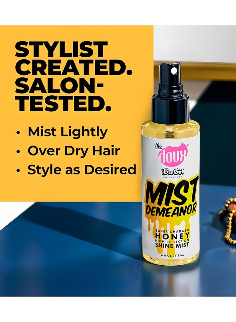 THE DOUX beegirl mist demeanor honey shine mist lightweight hair shine spray for frizz control & glossy finish (4 fl oz.) - Image 2