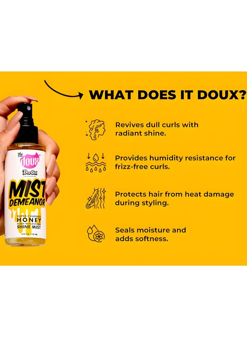 THE DOUX beegirl mist demeanor honey shine mist lightweight hair shine spray for frizz control & glossy finish (4 fl oz.) - Image 3