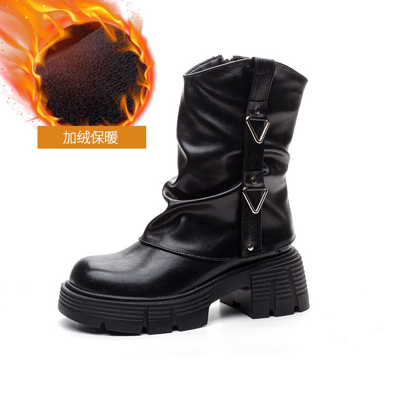 Women''s Martin Boots 2026 New Style Casual Fashion Leather Boots Thick-Soled Height-Increasing Solid Color Trendy Street Style Women''s Boots - Image 1