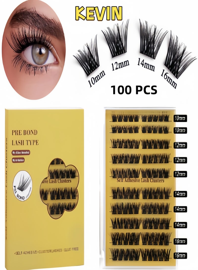 كيفن رموش ذاتية اللصق ذات مظهر طبيعي، لا تحتاج إلى صمغ، مجموعة رموش مع ملقط مجموعة رموش، 100 قطعة من الرموش ذاتية اللصق قابلة لإعادة الاستخدام للمبتدئين، وصلات رموش ذاتية الصنع للاستخدام المنزلي - Image 1