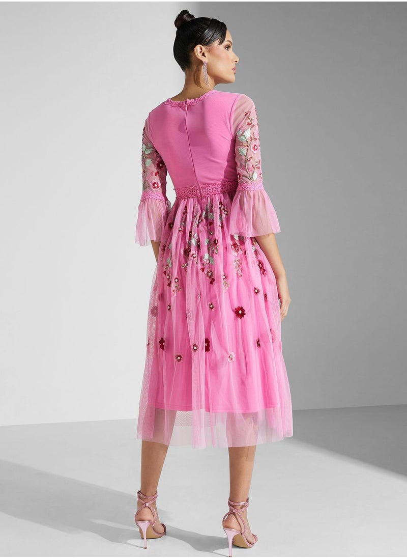 Frock and Frill Embroidered Floral Dress  - Image 2