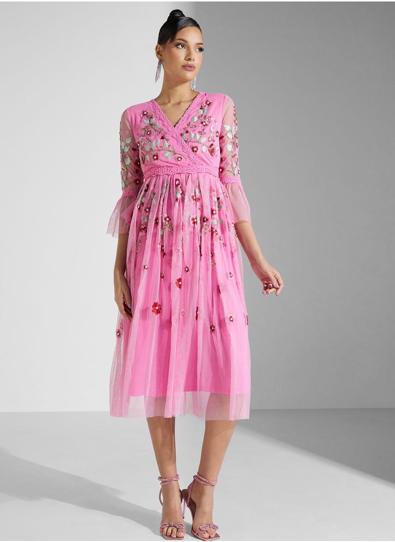 Frock and Frill Embroidered Floral Dress  - Image 4