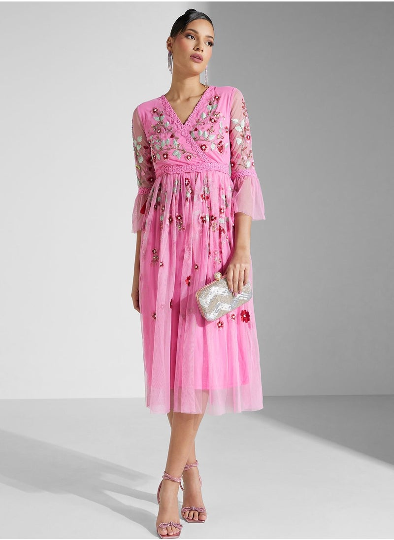 Frock and Frill Embroidered Floral Dress  - Image 1