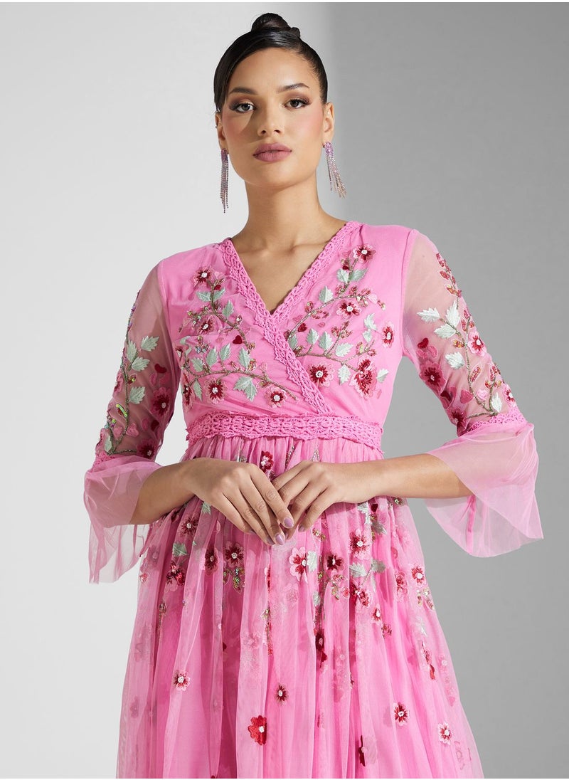 Frock and Frill Embroidered Floral Dress  - Image 3