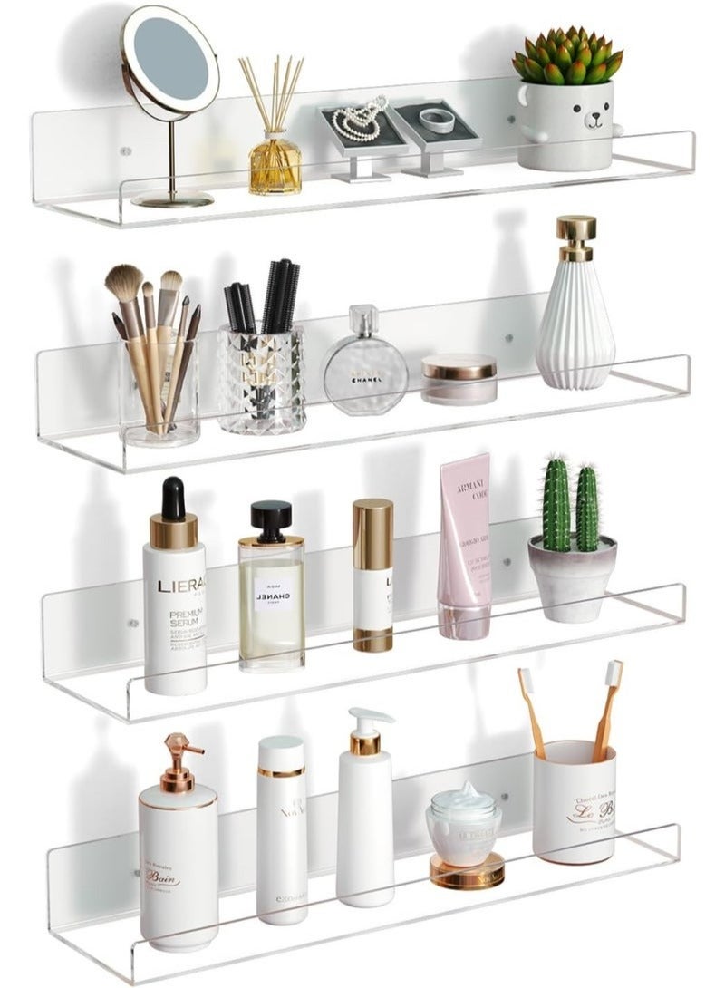 Arabest Adhesive Clear Bathroom Stroage Shelves, Acrylic Wall Shelf Organizer, Floating Shelves Wall Mounted, Set of 4 (No Drill) - Image 1
