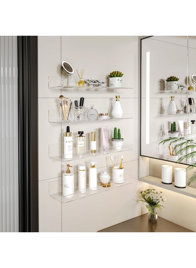 Arabest Adhesive Clear Bathroom Stroage Shelves, Acrylic Wall Shelf Organizer, Floating Shelves Wall Mounted, Set of 4 (No Drill) - Image 2