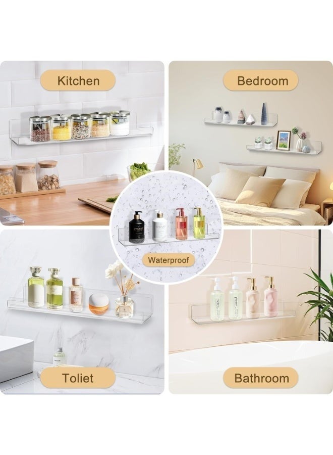 Arabest Adhesive Clear Bathroom Stroage Shelves, Acrylic Wall Shelf Organizer, Floating Shelves Wall Mounted, Set of 4 (No Drill) - Image 3