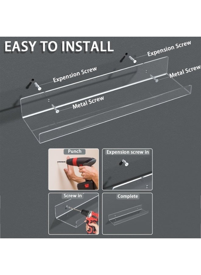 Arabest Adhesive Clear Bathroom Stroage Shelves, Acrylic Wall Shelf Organizer, Floating Shelves Wall Mounted, Set of 4 (No Drill) - Image 4