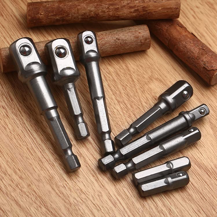 dophee 8Pcs Impact Grade Socket Adapter Set, Square Socket Adapter Bits for Drills, Hex Shank Drill Bits Square Nut Driver Power Extension Bar Set 1/4" 3/8" 1/2" Bits - Image 3