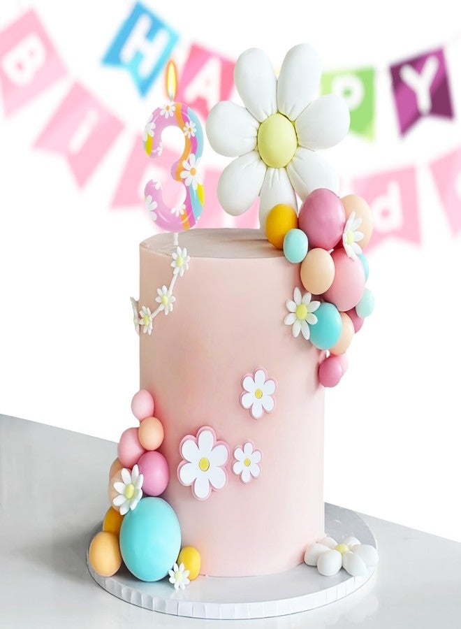 OGnomiFX Daisy Birthday Candles for Girls - Number 3 Candle, Rainbow Cake Topper Pink Cake Decorations for Wild and Three Party Decorations - Image 3
