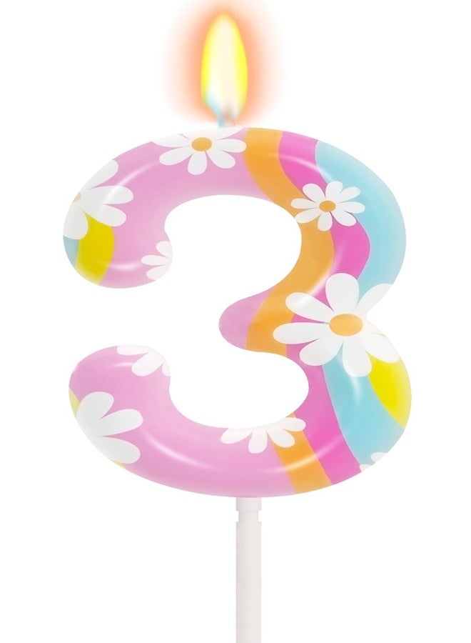 OGnomiFX Daisy Birthday Candles for Girls - Number 3 Candle, Rainbow Cake Topper Pink Cake Decorations for Wild and Three Party Decorations - Image 1