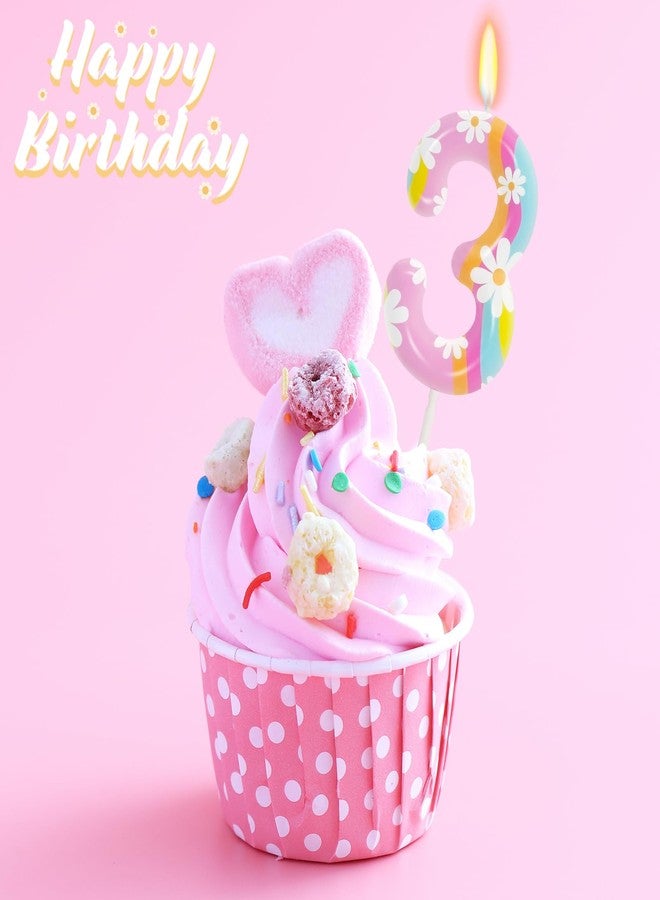 OGnomiFX Daisy Birthday Candles for Girls - Number 3 Candle, Rainbow Cake Topper Pink Cake Decorations for Wild and Three Party Decorations - Image 5