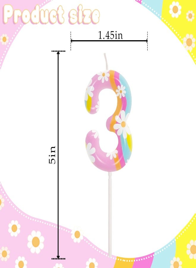 OGnomiFX Daisy Birthday Candles for Girls - Number 3 Candle, Rainbow Cake Topper Pink Cake Decorations for Wild and Three Party Decorations - Image 2