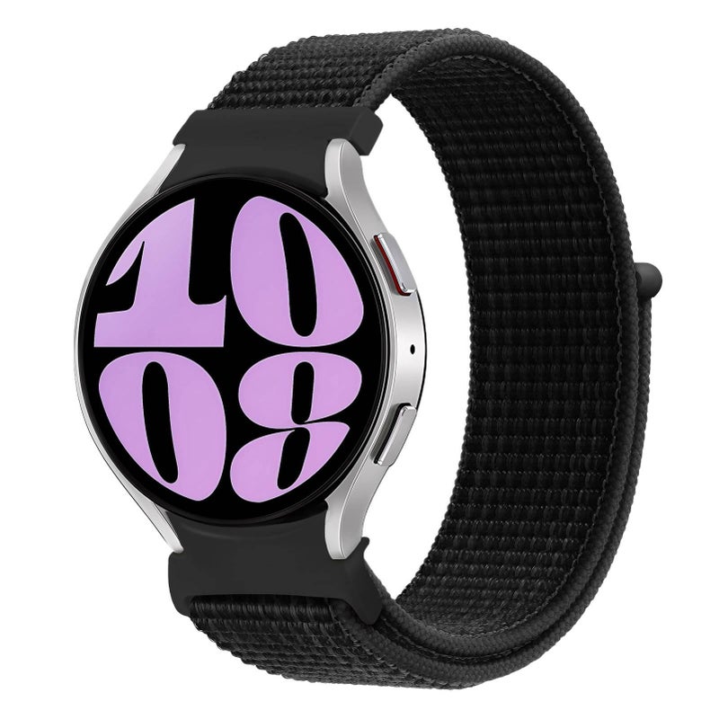 سوار ساعة ذكية سوار نايلون حلقي متوافق باللون أسود قابل للتعديل مع Samsung Galaxy Watch 4 بملاءمة قابلة للتعديل وحزام بديل للاستخدام اليومي للمكتب المنزلي للتنقل اليومي - Image 1