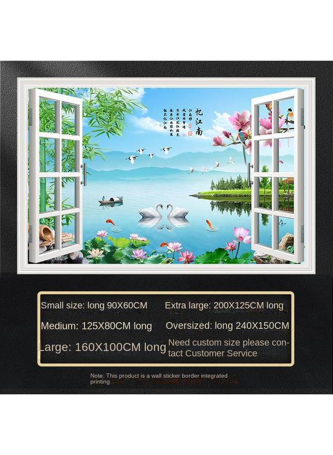 Bluejw Fake Window Self-adhesive 3D Wall Stickers Living Room Decorative Painting Bedroom Landscape Nature Waterproof Wall Stickers Wallpaper - Image 1