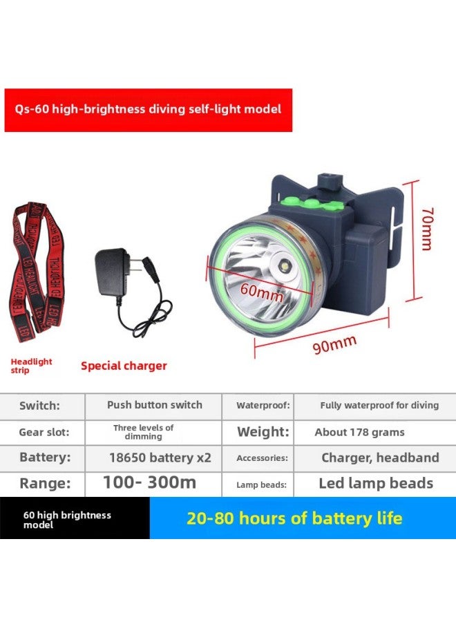 Fishing Light Night Fishing Blue And White Dual Light Source Induction Headlight Charging Waterproof Zoom LED Head-mounted Flashlight Lighting Lamp