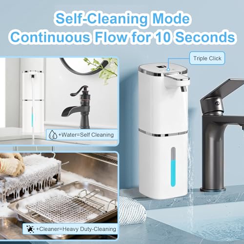 OHIFAST Automatic Foaming Soap Dispenser Touchless, USB Rechargeable Smart Hand Soap Dispenser, 9-Level Adjustable, Physical Button Operation, 13.5oz/400mL Wall Mounted for Bathroom Kitchen Dish Soap - Image 4
