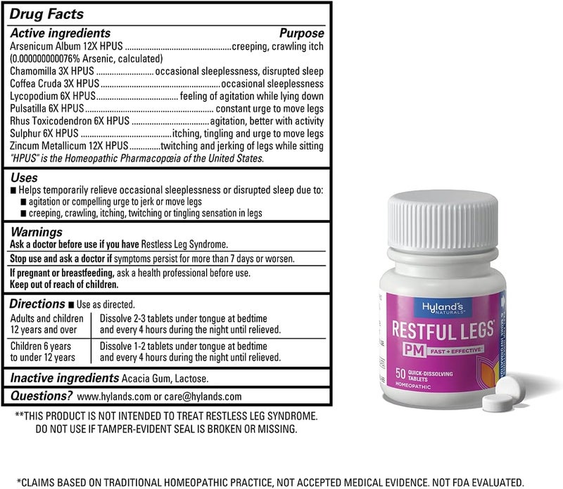 Hyland's Restful Legs PM Tablets - 50 Quick-Dissolving Tablets for Agitated Legs Relief (Pack of 3) - Image 2
