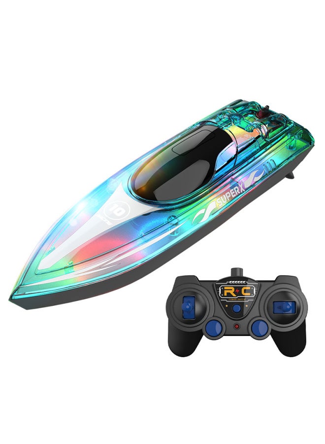 قارب مضيء للتحكم عن بعد، قارب سريع عالي السرعة LED وهج 2.4 جيجا عن بعد، طاقة كبيرة، تحذير منخفض الطاقة، نموذج سفينة للأطفال - اللون: برتقالي فلوري سريع (نسخة مطورة) - المواصفات: بطاريتين قابلتين للشحن + شاحن (120 دقيقة) - Image 2