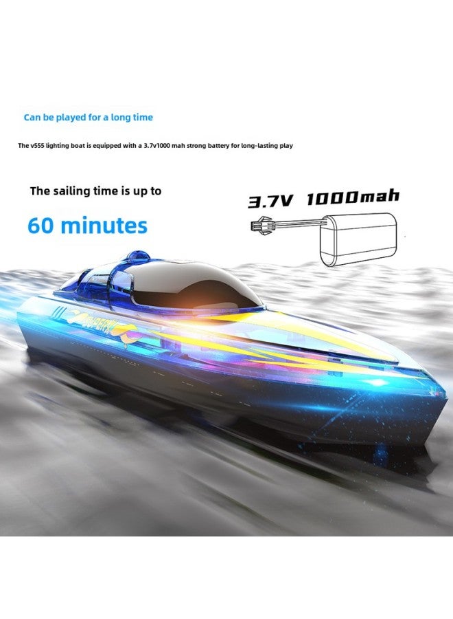 قارب مضيء للتحكم عن بعد، قارب سريع عالي السرعة LED وهج 2.4 جيجا عن بعد، طاقة كبيرة، تحذير منخفض الطاقة، نموذج سفينة للأطفال - اللون: برتقالي فلوري سريع (نسخة مطورة) - المواصفات: بطاريتين قابلتين للشحن + شاحن (120 دقيقة) - Image 4