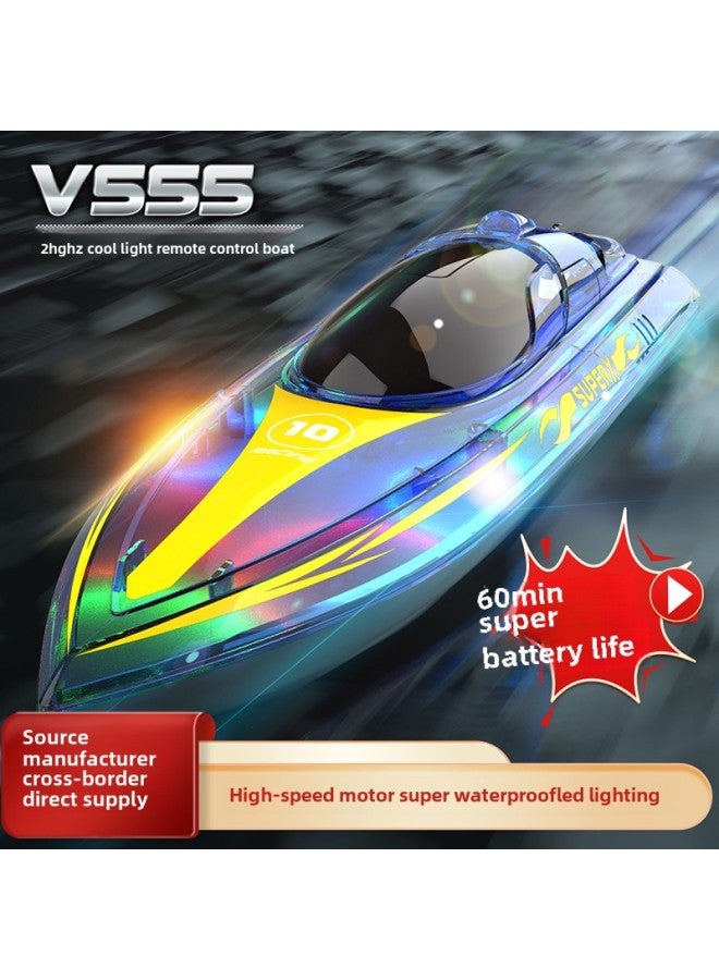 قارب مضيء للتحكم عن بعد، قارب سريع عالي السرعة LED وهج 2.4 جيجا عن بعد، طاقة كبيرة، تحذير منخفض الطاقة، نموذج سفينة للأطفال - اللون: برتقالي فلوري سريع (نسخة مطورة) - المواصفات: بطاريتين قابلتين للشحن + شاحن (120 دقيقة) - Image 3