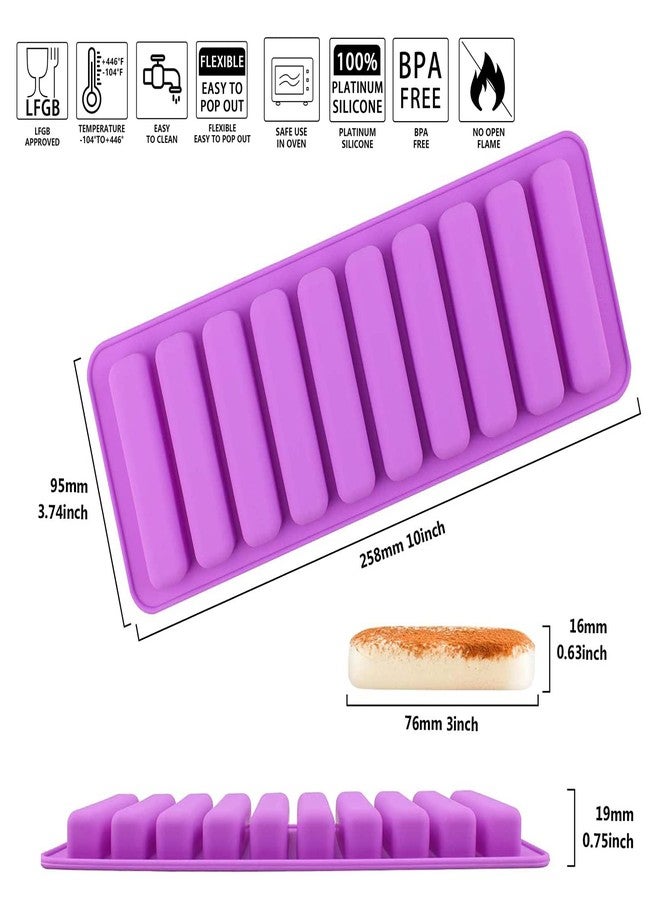 Bamutu Long Strips Silicone Mold Finger Shaped Cookie Molds 2 PCS-10 Cavity Chocolate Rectangular Cereal Bar Molds Ice Cube Tray Jelly Cake Candy Baking Tools - Image 2
