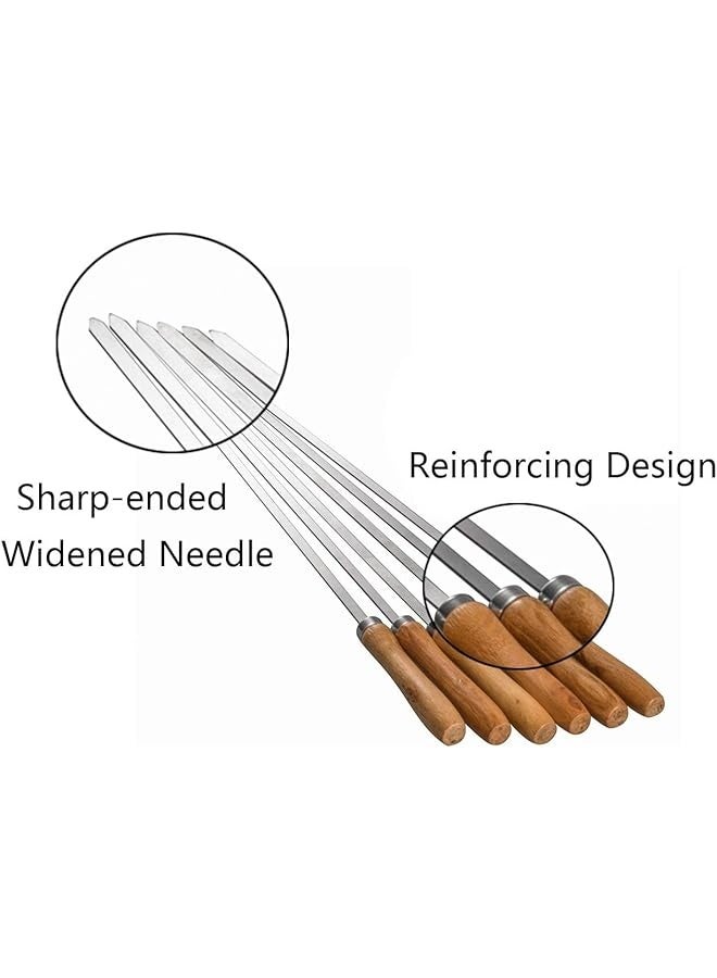 PROMASS Flat Skewers for Kabobs Stainless Steel Kebab Skewers for Grilling 16.5 Inch Barbecue Skewers with Nonslip Wooden Handle, Set of 6  - Image 4
