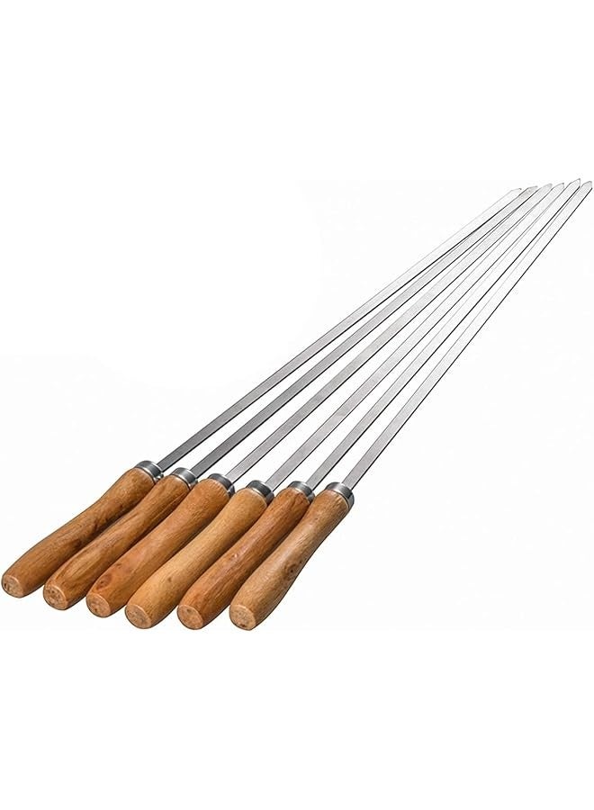 PROMASS Flat Skewers for Kabobs Stainless Steel Kebab Skewers for Grilling 16.5 Inch Barbecue Skewers with Nonslip Wooden Handle, Set of 6  - Image 1