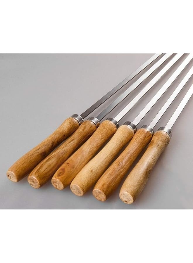 PROMASS Flat Skewers for Kabobs Stainless Steel Kebab Skewers for Grilling 16.5 Inch Barbecue Skewers with Nonslip Wooden Handle, Set of 6  - Image 3