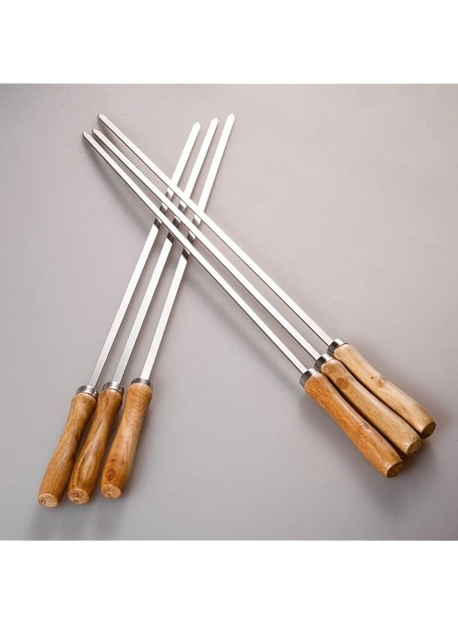 PROMASS Flat Skewers for Kabobs Stainless Steel Kebab Skewers for Grilling 16.5 Inch Barbecue Skewers with Nonslip Wooden Handle, Set of 6  - Image 2