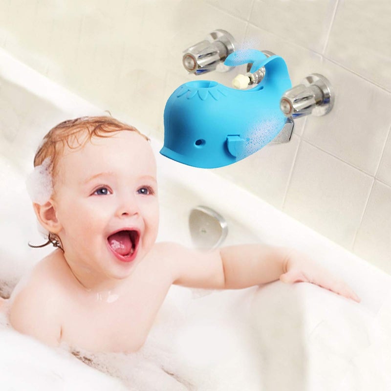 جايم إكسل Bath Spout Cover, Faucet Cover Baby Bathroom Tub Faucet Cover Protector for Kids, Bathtub Spout Cover for Baby Kids Toddlers Protection Accessories Baby Safety Universal Bath Silicone Toys Whale Blue - Image 2