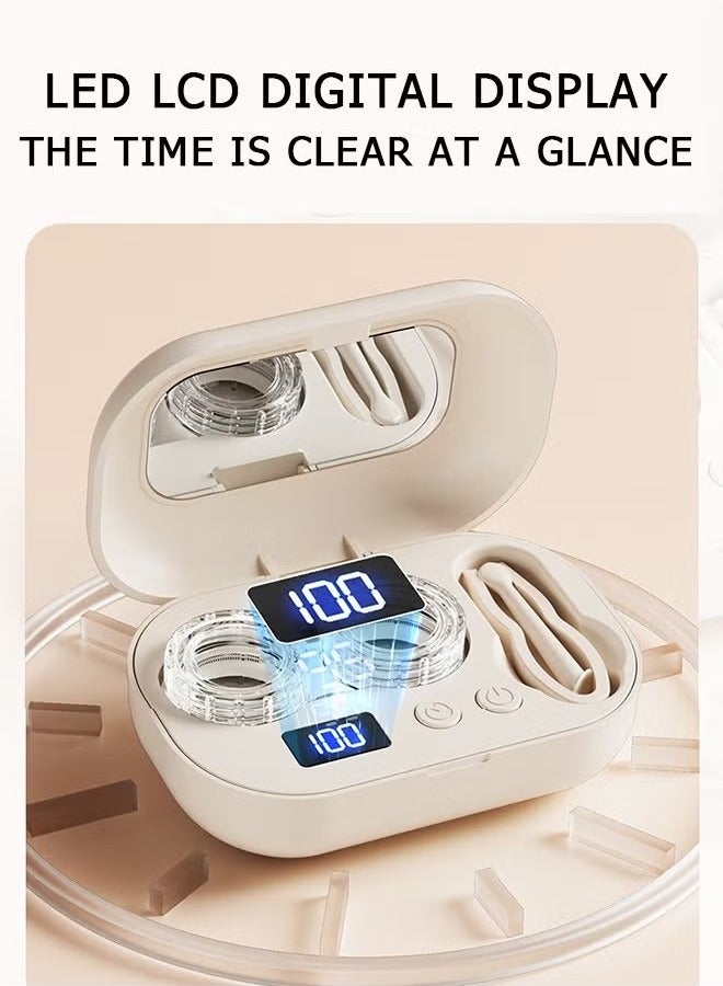 Ultrasonic Contact Lens Cleaner Machine - with Timer Display - Portable - 360 Degree Cleaning - Four Levels Timing Selection - Fit Disposable Contact Lenses/OK Lens - With lanyard (Beige) - Image 4