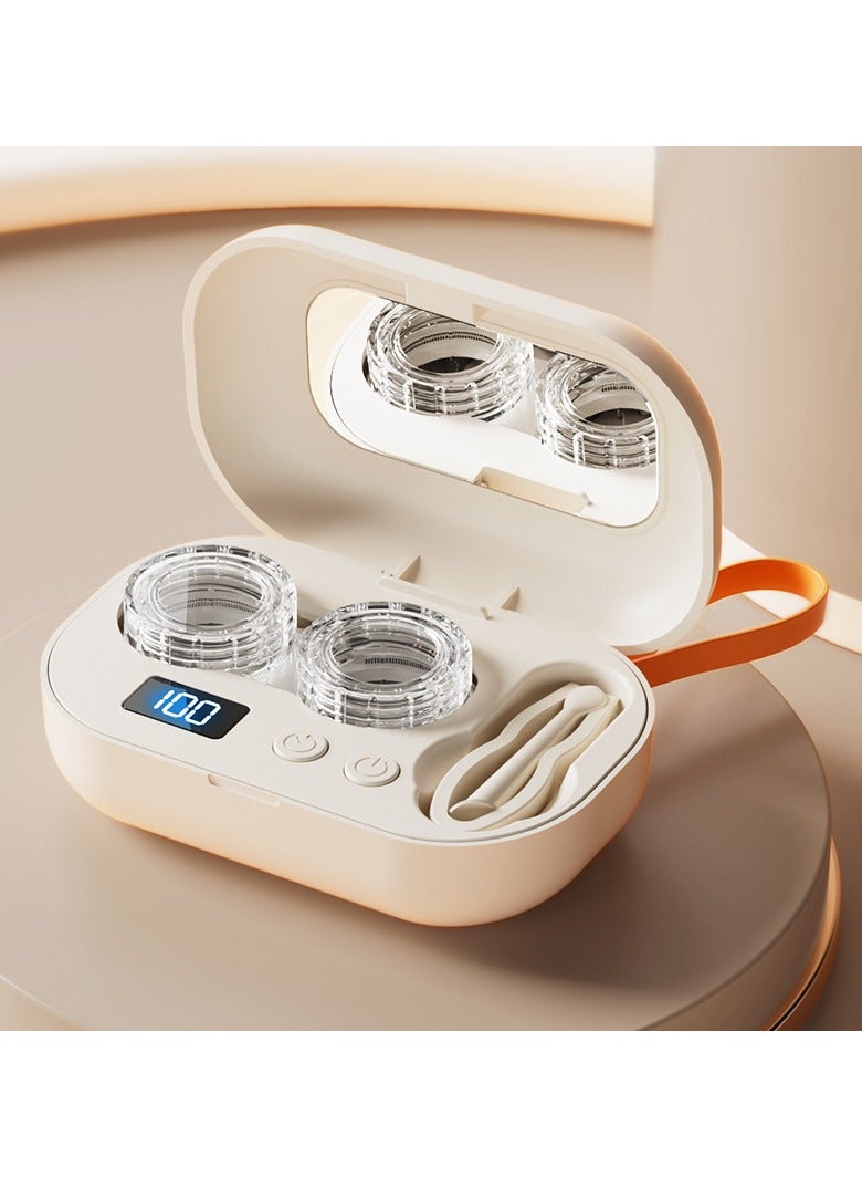 Ultrasonic Contact Lens Cleaner Machine - with Timer Display - Portable - 360 Degree Cleaning - Four Levels Timing Selection - Fit Disposable Contact Lenses/OK Lens - With lanyard (Beige) - Image 1