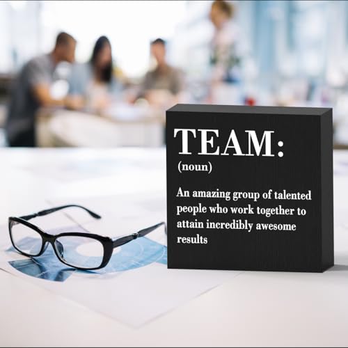 HTBIG Inspirational Team Noun Office Decor Desk Decor Wooden Box Sign Rustic Black Wood Block Plaque Box Sign for Home Office Desk Shelf Table Decoration Coworker Gift Team Definition send friends - Image 4