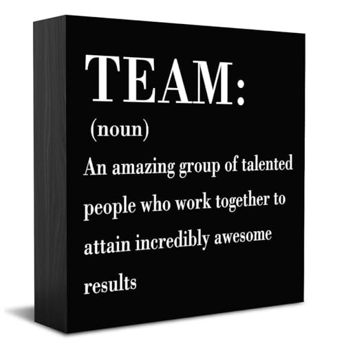 HTBIG Inspirational Team Noun Office Decor Desk Decor Wooden Box Sign Rustic Black Wood Block Plaque Box Sign for Home Office Desk Shelf Table Decoration Coworker Gift Team Definition send friends - Image 1