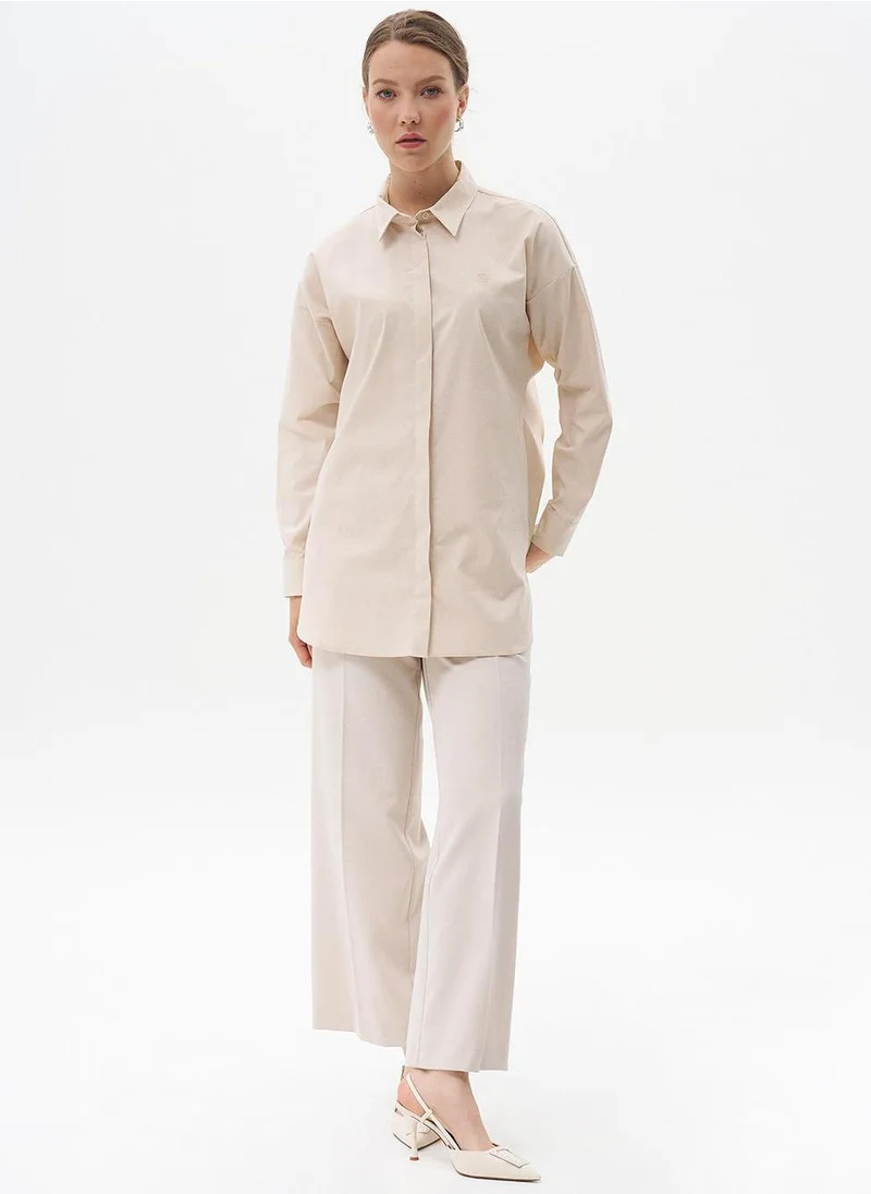 Kayra Shirt Collar Basic Poplin Tunic Cream