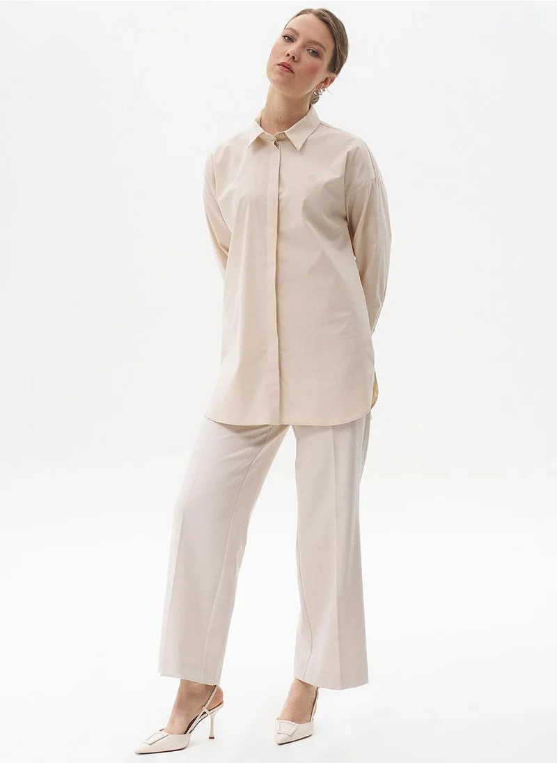 Kayra Shirt Collar Basic Poplin Tunic Cream