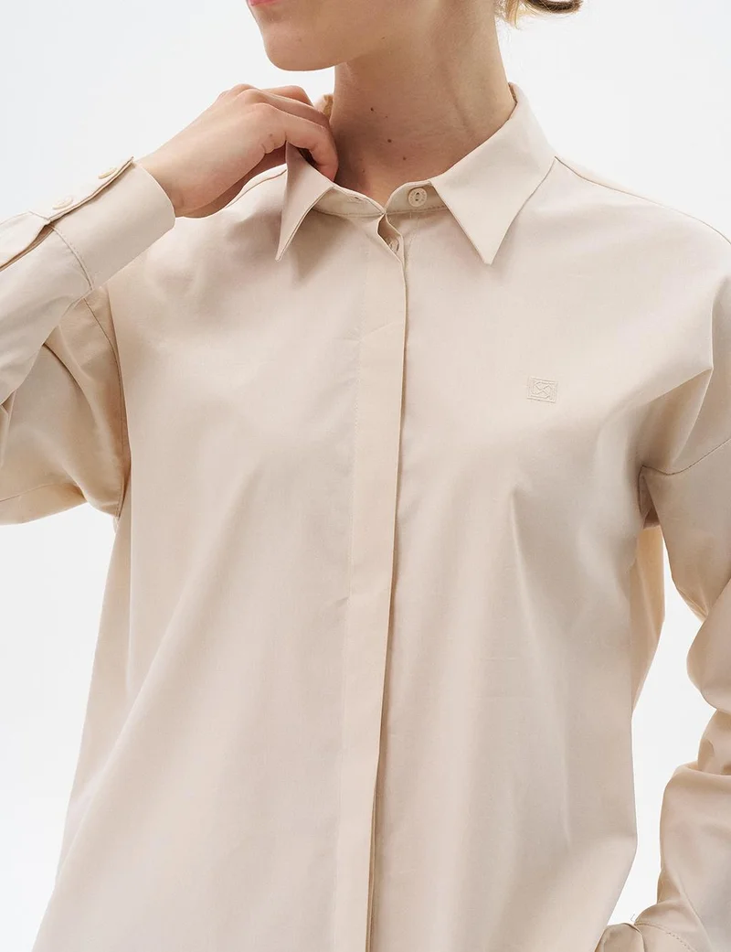 Kayra Shirt Collar Basic Poplin Tunic Cream