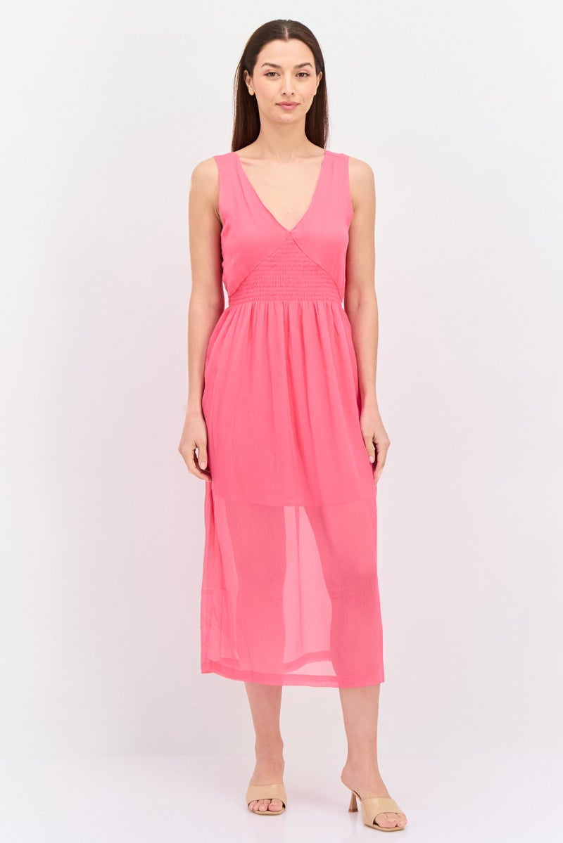 Pepe Jeans Women Textured Midi Dress, Pink - Image 1
